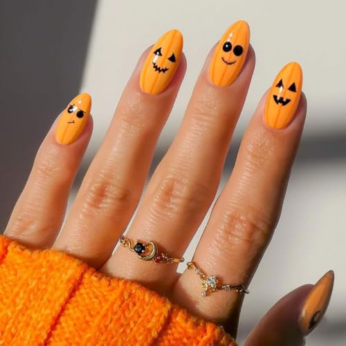 JMEOWIO Halloween Pumpkin Semi Cured Gel Strips Wraps Nail Art Sticker
