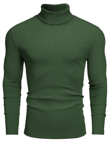 COOFANDY Jersey Hombre Cuello Vuelto Suéter Ajustado Manga Larga Punto Invierno Capa Interior Verde Militar XL