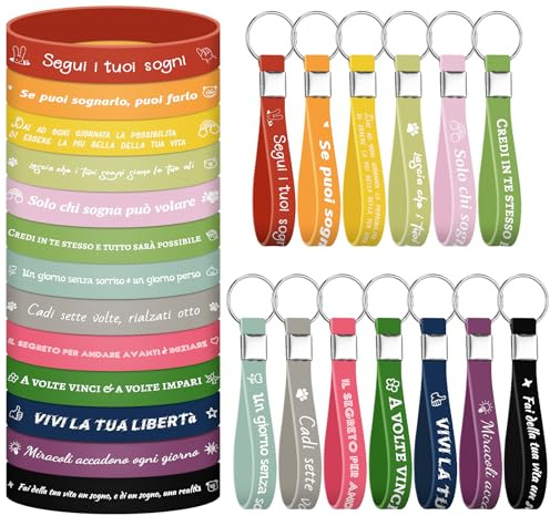 BORISCA Braccialetti Motivazionali in Gomma y Portachiavi Motivazionali Bracciale Silicone con Frasi Motivazioni Colorati y Silicone Bracelets with Inspirational Phrases Keychain per Colleghi Laureato