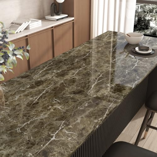 Skyblur Selbstklebende Tapete Braun Küchentapeten Folie Arbeitsplatte Küche Klebetapete Selbstklebend Wand Tapete Vintage Marmor Folie Küchenfolie Arbeitsplatte 40x200cm Klebefolie Fliesenoptik Braun