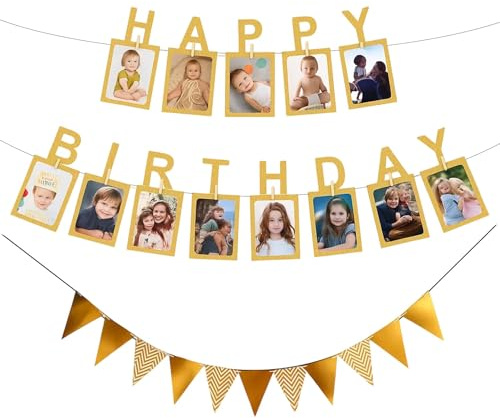 2 Stück Set Happy Birthday Girlande, Geburtstagsgirlande, Girlande Happy Birthday mit Fotogirlande und Banner, für Kindergeburtstag und Erwachsenenfeiern, Dekoration für Familienfeste