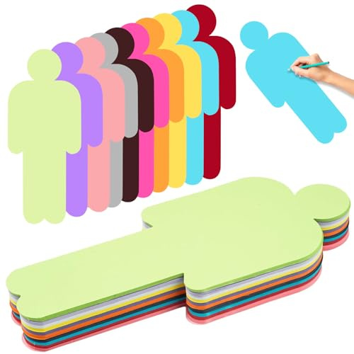 EUDUQ 100 Stück Moderationskarten 180g Extra Dick,10 Farben Karteikarten Groß, Blanko Lernkarten Moderationskoffer Flipchart Papier Back to School mit 100 Selbstklebende Klettband (Menschen)