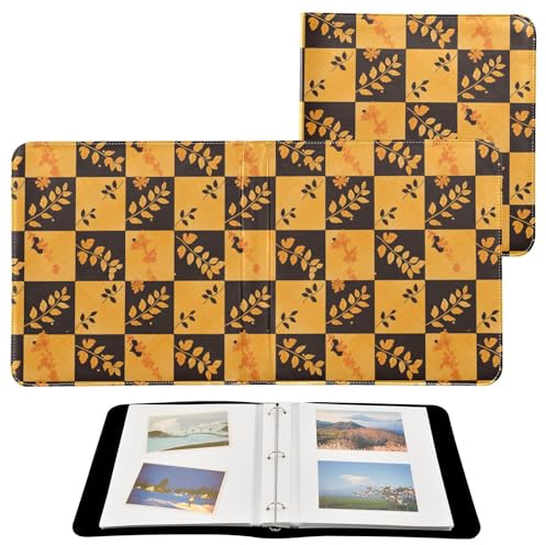 Álbumes de fotos para fotos de todos los tamaños, páginas autoadhesivas a cuadros naranja y negro, páginas de 4 x 6, 5 x 7, 6 x 8 pulgadas