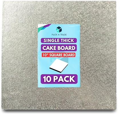 Pack N Trade 10 Inch Square Cake Boards – Pack of 10 Single Thick 2mm Cardboard, Reusable & Sturdy Cake Base for Baking, Decorating, and Display