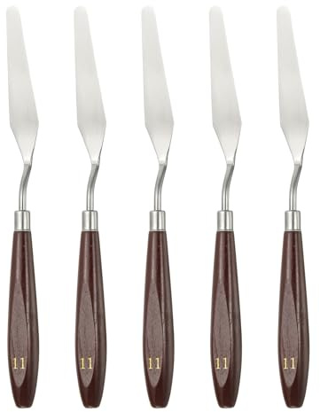 sourcing map 5pcs Palette Knife Painting Tool 3.31 x 0.71 Stainless Steel Art Spatula Pallet Knives Scrapers Tools with Beech Wood Handle for Acrylic Oil Canvas Mixing Spreading, Red/Silver