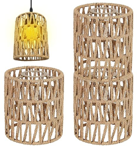 3 paralumi in rattan boho di ricambio in vimini (altezza 15 cm) per lampada a sospensione, lampada da terra, lampada da tavolo, lampada a sospensione e plafoniera, accessori per paralume boho