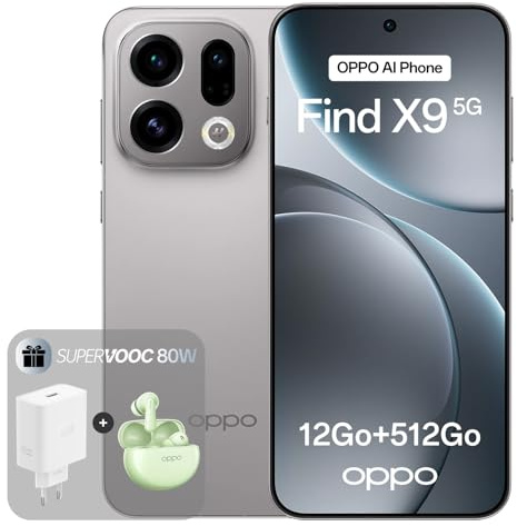 OPPO Find X9 5G 12+512GB, Smartphone liberado con IA, Pantalla ProXDR 6.59 120Hz, Cámara Hasselblad de 50 MP, 4K Motion, 7025 mAh, IP69, Titanium Grey (Incluye Cargador SUPERVOOC 80W y Enco Air4)