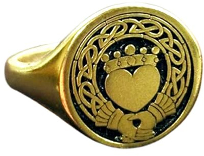 Claddagh in argento sterling 925 | Anello placcato in oro | Anelli con sigillo rotondi 15x15 mm | Misura della fascia US 5-12,5 Avelaibal | WDRG_0732