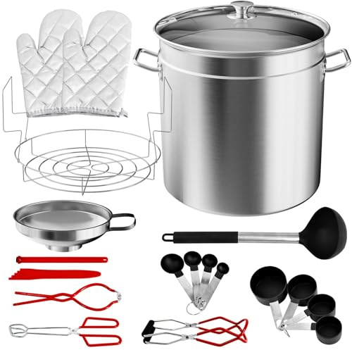 TAIMIKO Stainless Steel Water Bath Canning Pot with Rack and Lid, 21.5QT,12 Pieces Steam Canner with Canning Supplies Kit
