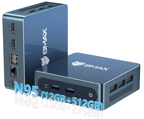 BMAX B4Plus Mini PC Intel Twin Lake N95(up to 3.4GHz), Micro PC Win 11 Pro 12GB DDR5 512GB SSD, Mini Desktop Computer 4K@60Hz Dual Display, USB3.2/Type-C/WiFi 5.0/BT5.0 for Office, Home, Business