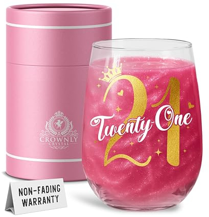 CROWNLY CRYSTAL 21st Birthday Celebration Drinking Glass Gift for Women Funny Novelty Keepsake Present for a Special Milestone Occasion