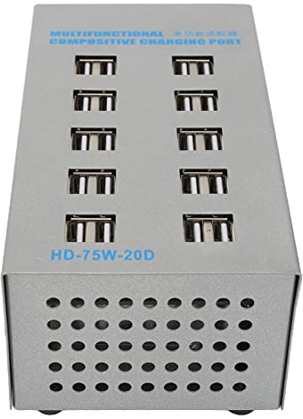 HELEVIA Hub USB con Alimentación, Estación de Carga USB de 20 Puertos con Compatibilidad Rápida y Protección Múltiple, para Teléfonos Inteligentes, Tabletas, Auriculares Bluetooth MP3,