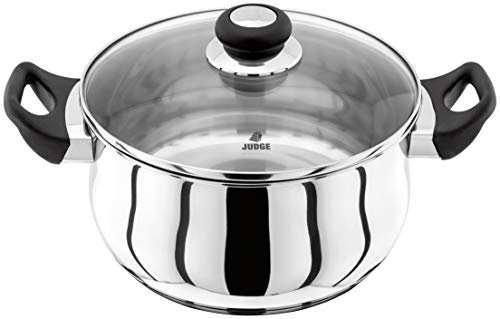 Judge Vista Stainless Steel Large Casserole Pot with Twin Handles 24cm, 4L, Shatterproof Vented Glass Lid, Induction Ready, Oven Safe