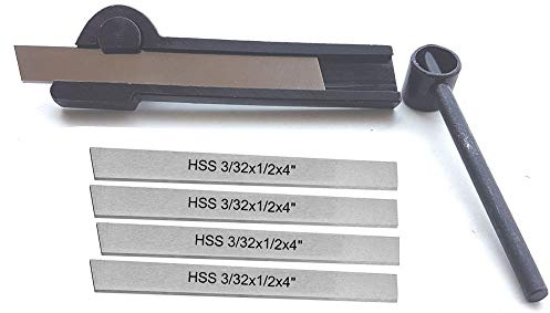 Factory Lathe Cut off Parting Tool Holder 3/4 Wide for 1/2 Width Blades, with 5Pcs of 3/32x1/2x4 HSS Blades