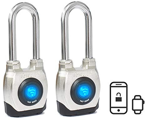 eGeeTouch - Candado inteligente para exteriores (4ª generación, resistente al agua, diseño resistente para uso comercial, Bluetooth C/W NFC Fob (grillete largo)