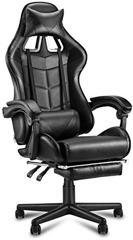Soontrans Chaise Gaming, Ergonomique Fauteuil Gamer avec Repose Pieds & Appuie-tête & Coussin Lombaire, Accoudoirs Rembourrés, Dossier Inclinable, Chaise Gamer pour Youtube Livestreaming Xbox (Noir)
