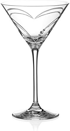 DIAMANTE Swarovski Martini Glass - 'Hearts' Hand Cut Design Embellished with Swarovski Crystals