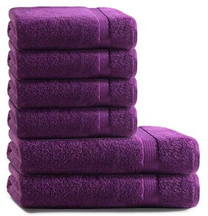 Müskaan Premium Handtuchset 6-TLG – 4 Handtücher & 2 Duschtücher aus 100% Baumwolle – Weich & saugfähig Frottee mit Aufhänger – Aubergine
