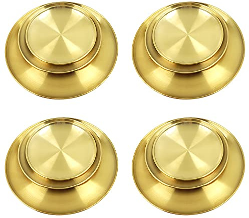 12 Pack Reusable Brushed Metal Dinner Plates, Stainless Steel Plates, Durable Metal Dinner Dishes for Picnic BBQ Steak (Gold)