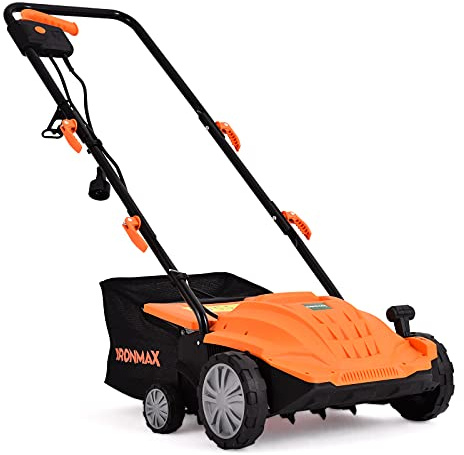 ARNOT Lawn Dethatcher & Scarifier, 2-in-1 Electric Corded Lawn Dethatcher, 13-Inch 12Amp Lawn Scarifier, 3-Position Raking Depth, w/40L Collection Bag & 2 Removable Blades, Orange