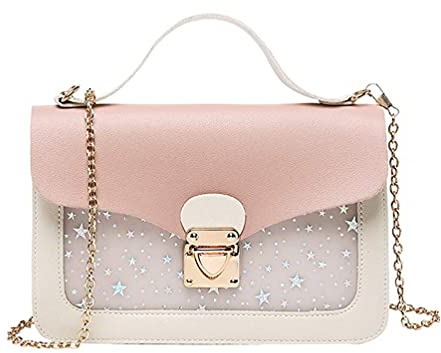Hjkiopc Mädchenkette Minitasche,Kleine Mädchen rosa Kleine Tasche,Kleine Mädchenhandtasche,Mädchenhandtasche mit Großem Fassungsvermögen mit Abnehmbarer Kette(Stern-Pink)