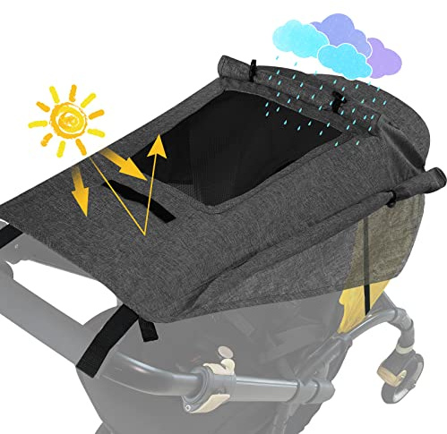 WD&CD Parasoles para Silla de Paseo, Impermeable Funda para Cochecito de Bebé, Toldo Oscuro Universal para Bebés Cochecitos- Parasol Ajustable con Protección UV 50+, Gris Oscuro