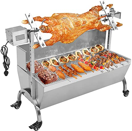 MNSSRN Grill rotabile, modalità di Rotazione elettrica Manuale, Griglie sollevabile, Forcella di Agnello in Acciaio Inossidabile, Kit Grill Automatico Elettrico