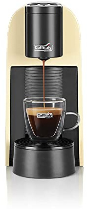 Caffitaly System - Cafetera exprés de sistema cerrado VOLTA S35 para cápsulas R-Smart originales - Reposavasos ajustable, compacto, rápido y silencioso, amarillo