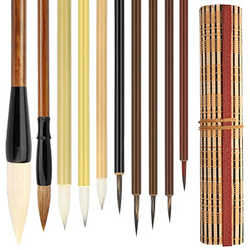 Linkstyle Chinesische Kalligraphie Pinsel, Gemischte Größe Japanische Kanji Sumi Pinsel für Anfänger Studenten, 10 Stück