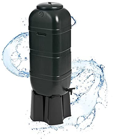 Black Outdoor Slim Line 100 Litre Space Saver Rain Collector Water Butt Kit Complete With Stand, Lid & Diverter