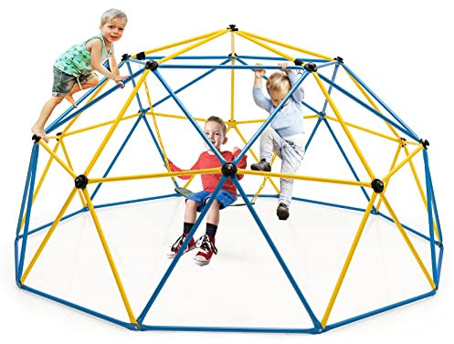 COSTWAY Cupola di Arrampicata con Altalena, Struttura per Arrampicata per Interno ed Esterno con Portata di 363 kg, Parco Giochi per Bambini da 3 a 10 Anni (Giallo)