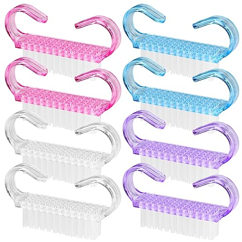 8 Pcs Nail Cleaning Brush with Handle Grip, Fingernail Scrub Cleaning Brushes Manicure Dust Brush Pedicure Scrubbing Tool for Toes and Nails, Home Garden Use