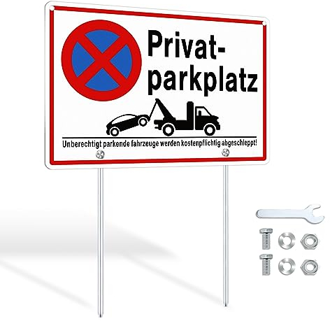 SINMAO Privatparkplatz Schild mit Pfosten Halterung Alu 30x20cm (A4) Parkverbotsschild Privatparkplatz mit Befestigung 30cm Abnehmbar
