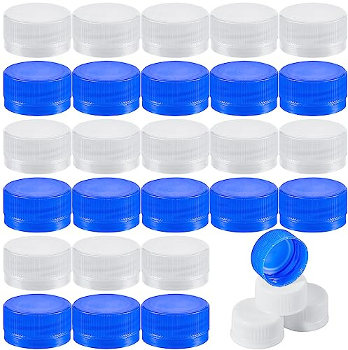 Dandat 30 Pcs Water Bottle Caps Plastic Screw Lids 28mm Leak Free Reseal Caps to Drink Concerts Sports Festivals for Juice Bottles Dispenser Cap(White, Blue)