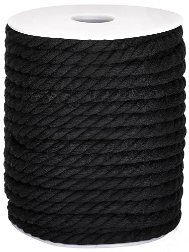 G2PLUS 18m Cuerda de Algodón,8mm Cordón de Macramé Negro,Cordel Algodón | Cordón de Macramé para Decoración Manualidades Embalaje,Colgar Plantas de Jardín,Bricolaje