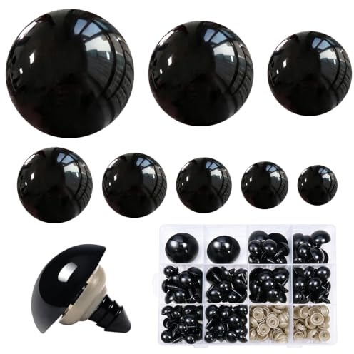 TOAOB 150 Stück Sicherheitsaugen für Häkeltiere 14-40 mm Schwarz Kunststoff