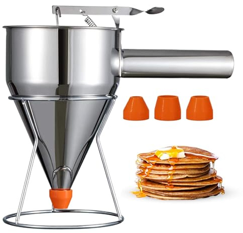 Samuliy Pannkaksdispenser för deg, våffeldispenser för deg, 4-kalibertrattdispenser med stativ, pannkaksblandare, multifunktionellt bakverktyg för cupcakes, våfflor eller andra bakverk