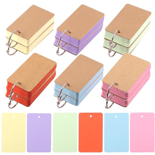 Swpeet 600 hojas 2.1 x 3.5 pulgadas tarjetas de índice de color con Anillos de vinculación, 6 colores fácil Flip Flash tarjetas de índice en blanco para la tarjeta de juego de aprendizaje escolar