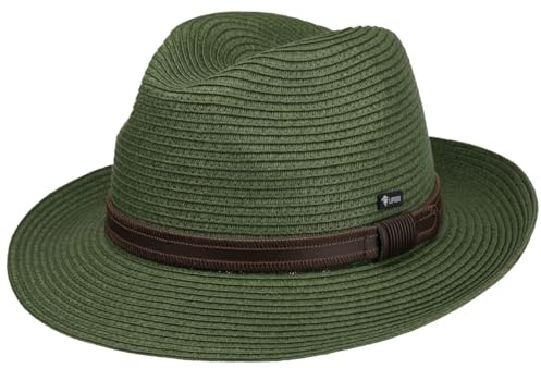 Lipodo Mondavio Bogart Strohhut Einfarbiger Hut mit Kontrastgarnitur Klassischer Look Made in Italy Herren Frühjahr Sommer dunkelgrün M (56-57 cm)