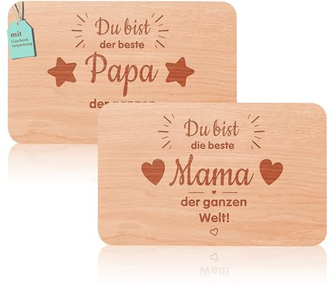 2er Set Frühstücksbrettchen Mama & Papa geschenke | Brotzeitbrett mit Gravur | Großeltern Geschenke Buchenholz Schneidebrett | Geschenkidee ideal für Mutter&Vatertag Geburtstags Weihnachten