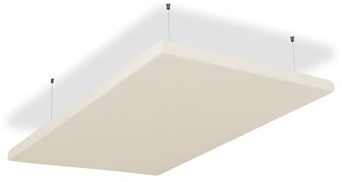 SILENT4® Plafond absorbant acoustique 114x72x5cm en non-tissé acoustique, montage par câble, acoustique améliorée prouvée par panneau acoustique en blanc crème