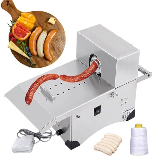 Fablestoryem Legatrice per Salsicce -Attrezzatura Automatizzata per Legare Salsicce, Legatrice Elettrica per Salsicce con Interruttore a Pedale, Acciaio Inossidabile 304, Diametro Massimo 50MM,110V