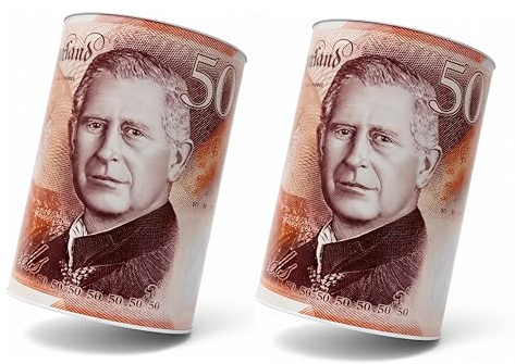 2pcs £50 Note Design Money Tins, Sterling Bank Note Printed, Piggy Bank, Money Saving Box, Coin Jar, Cash Box Large Size