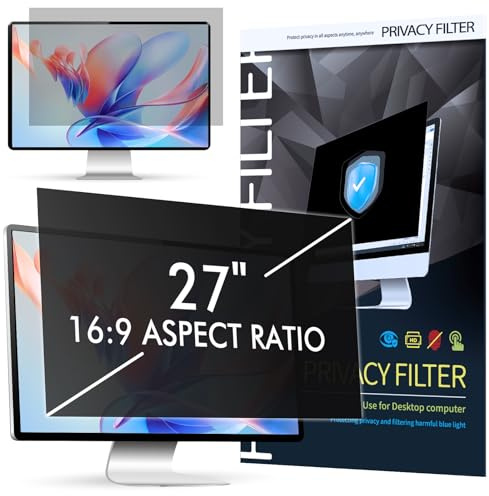 27 Inch Computer Privacy Filter for 16:9 Computer Monitor, SOPPY Removable Privacy Screen Protector, Anti Blue Light, Anti-Glare Computer Privacy Film for Monitor 27 HP Dell Acer Lenovo Asus