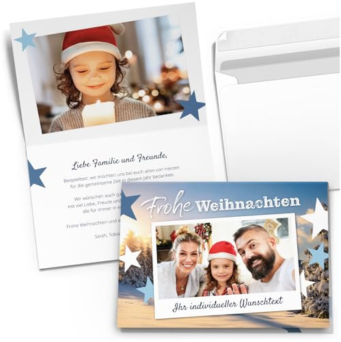 10 personalisierte Weihnachtskarten mit Ihrem Text und Foto - Modern 2024 - individueller Weihnachtsgruß Grußkarte Weihnachten Klappkarten mit Umschlägen