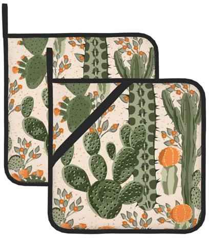 Set di 2 presine a forma di cactus verde, da cucina, per cuocere a microonde, servire il forno e grigliare