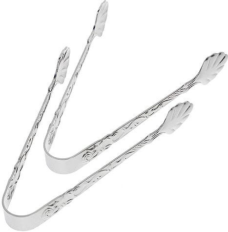 Garneck 2pcs Stainless Steel Food Clip and Ice Cube Clip Portable Kitchen Serving Tongs for Tea Party and Buffet Embossed Rose Design Silver