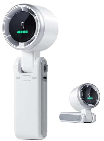 JOPWUE Ventilateur portable à main turbo haute vitesse 3 en 1 pliable, écran LED, batterie 3600 mAh, réglable à 180°, 5 vitesses de vent, rechargeable par USB, petit ventilateur à main pour voyage