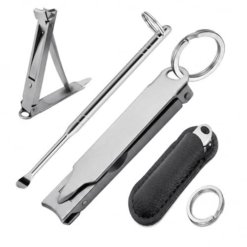 SG NEKOO Ultra-Thin Folding Nail Clippers Set – Portable Travel Nail Kit with PU Leather Case, Keychain Nail Clipper with Ear Pick, Stainless Steel Grooming Tool for Men Women