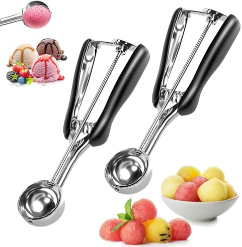 Eiskugelportionierer mit Auswerfer 2 Stück Eisportionierer Edelstahl mit AuslöSer EislöFfel Portionierer 304 Eiskelle für Eiskugeln Kartoffelpüree (4cm)